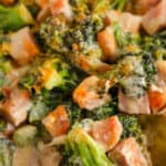 Ham and Broccoli Casserole with writing