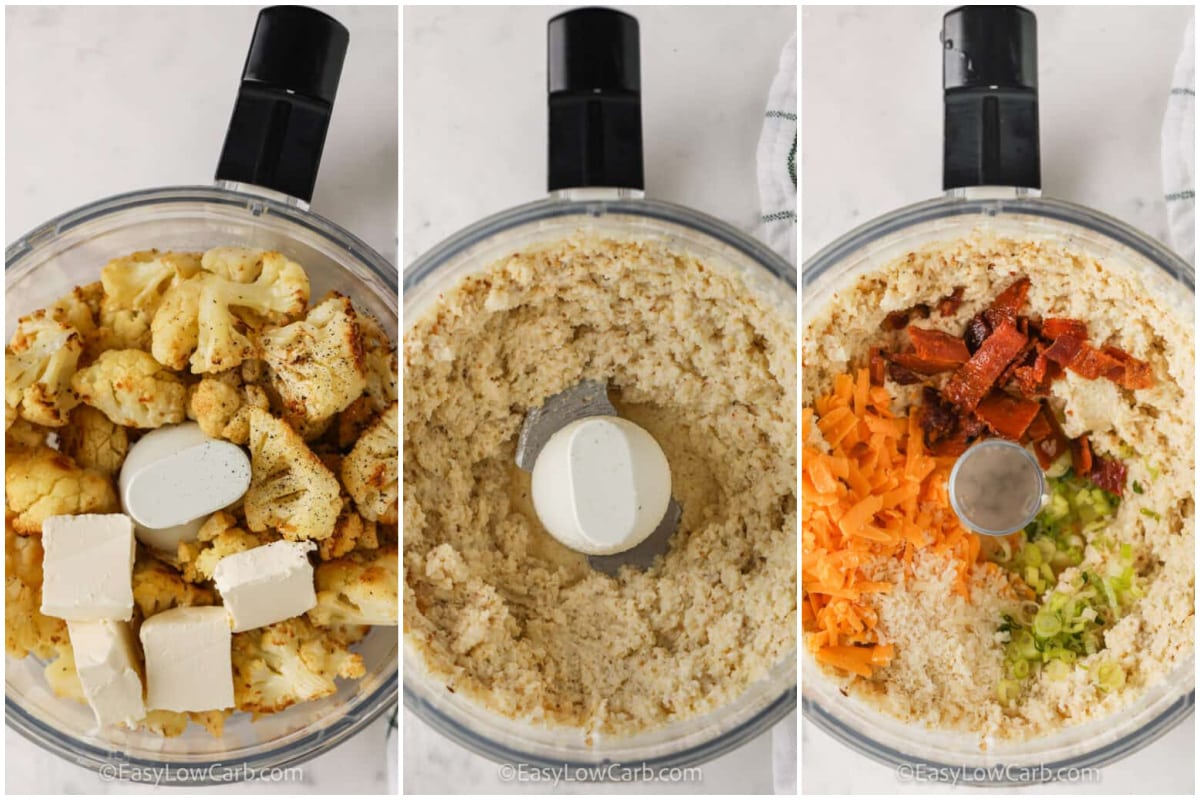 process to blend ingredients for Twice Baked Cauliflower Casserole