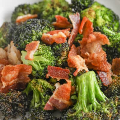 close up of Bacon Broccoli Air Fryer Recipe on a plate