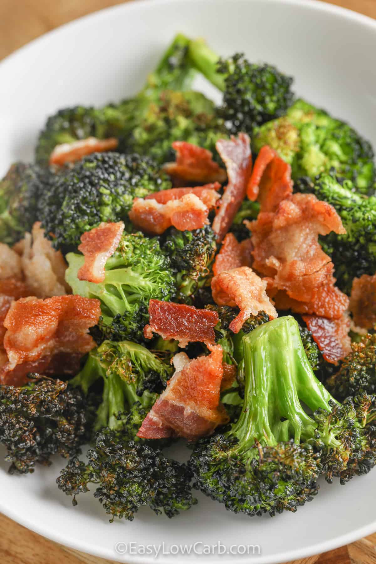 close up of Bacon Broccoli Air Fryer Recipe on a plate