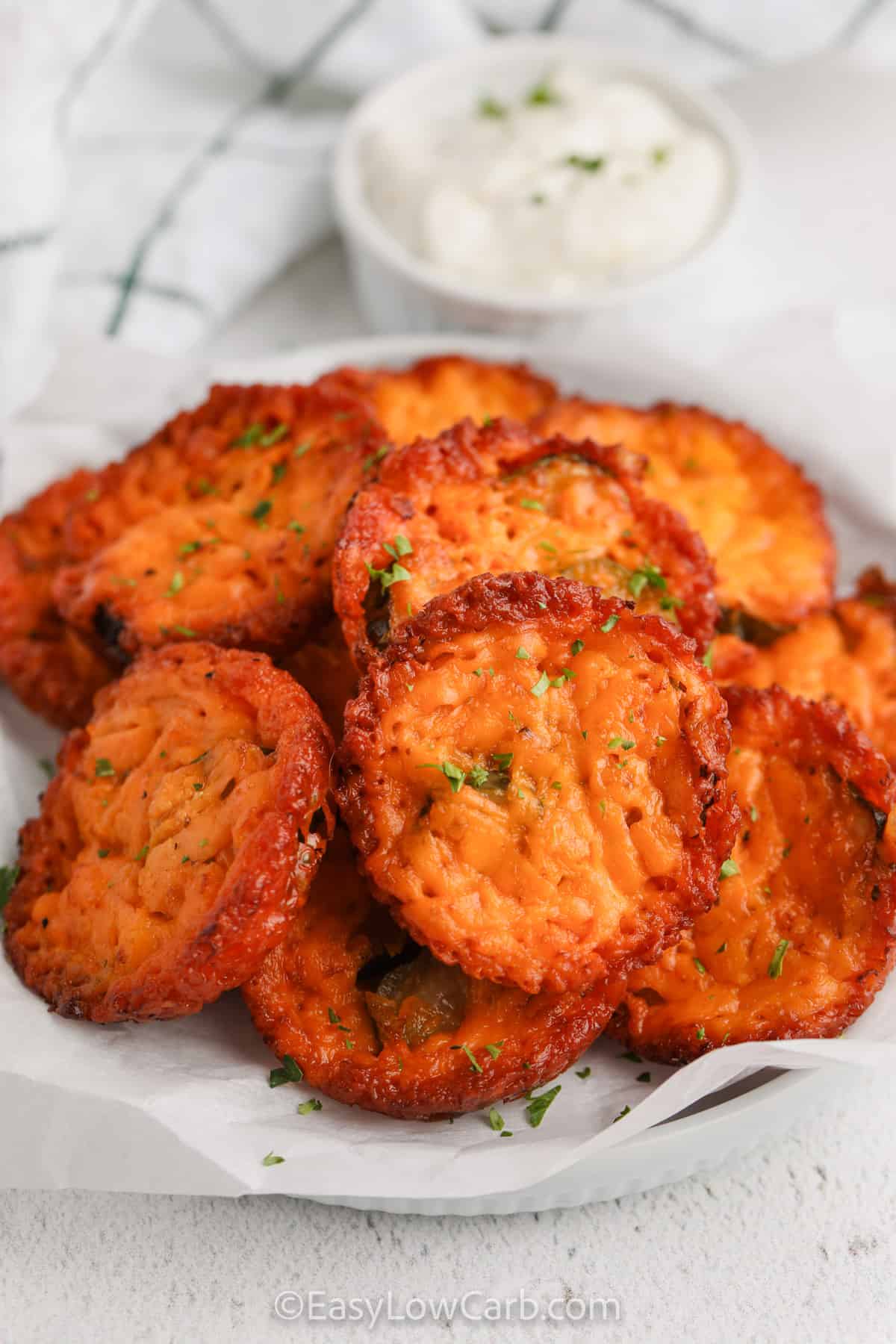 Keto Pickle Chips on a plate