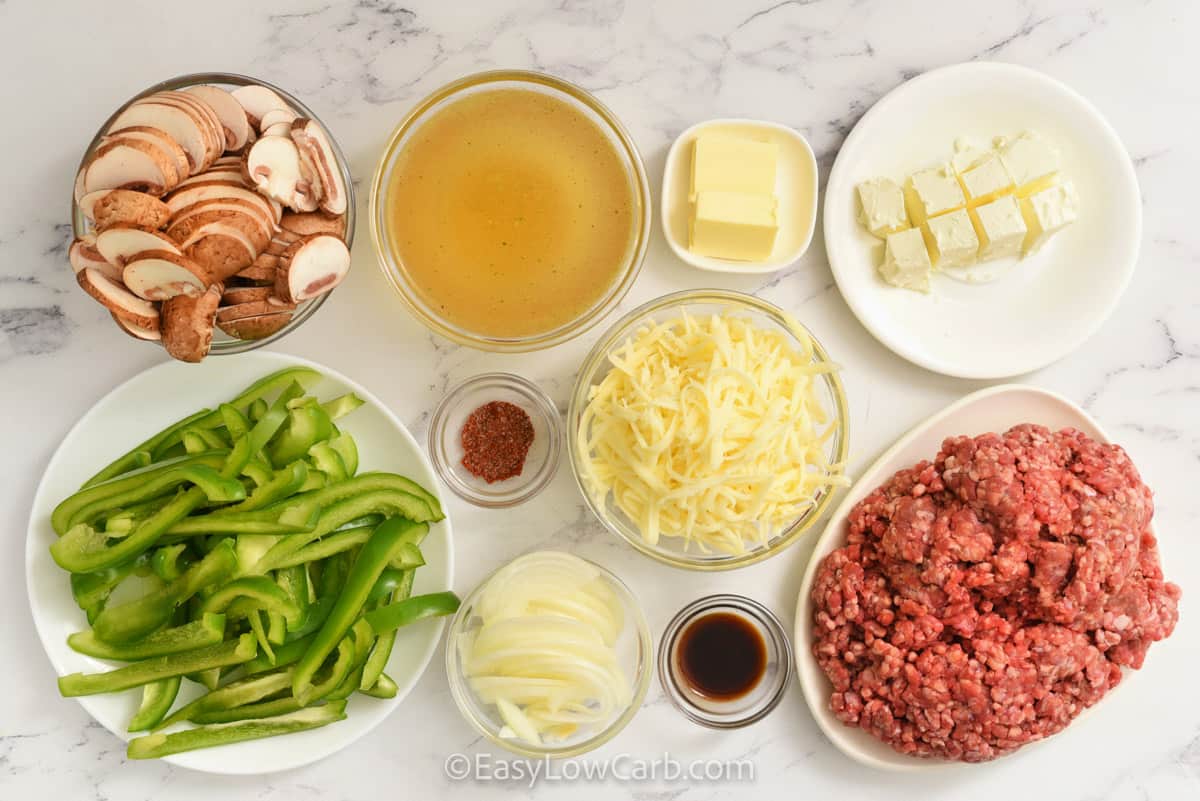 ingredients to make Low Carb Philly Cheesesteak Casserole Recipe