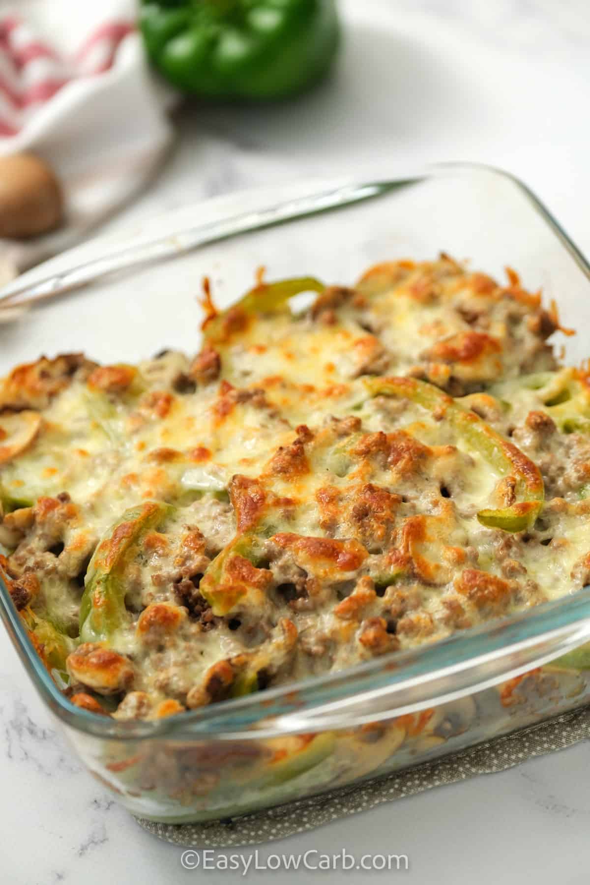 Low Carb Philly Cheesesteak Casserole Recipe after cooking