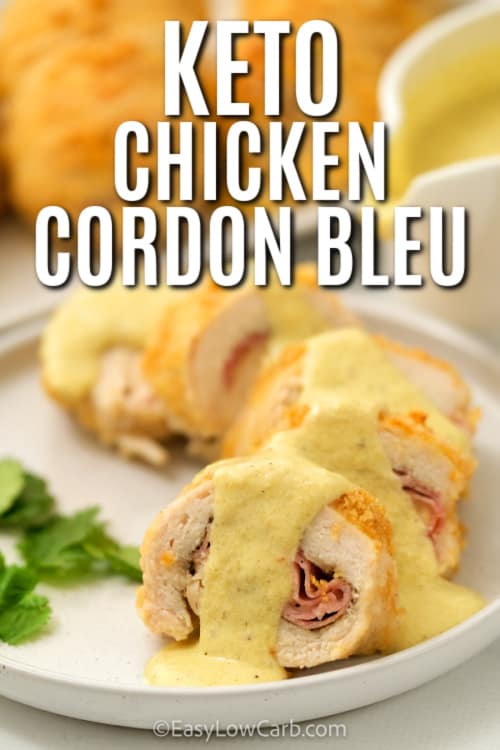 Keto Chicken Cordon Bleu on a plate with writing