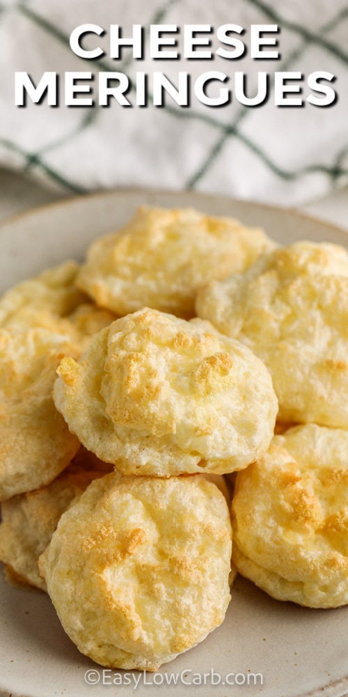 Cheese Meringues on a serving plate with writing