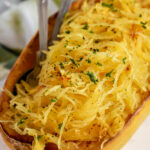 Air Fryer Spaghetti Squash with utensils