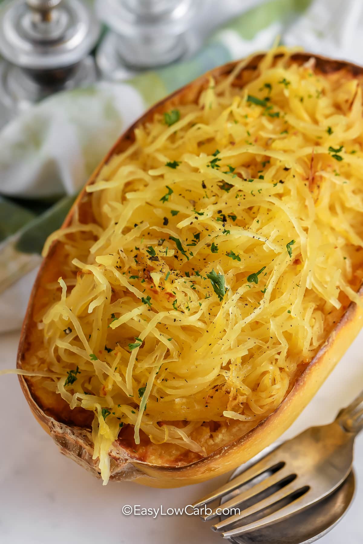 Air Fryer Spaghetti Squash with parsley as garnish