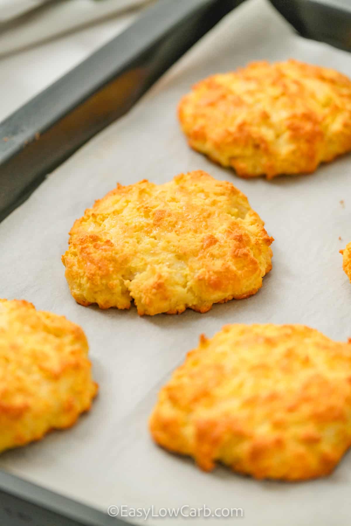 Keto biscuits baked on a baking tray