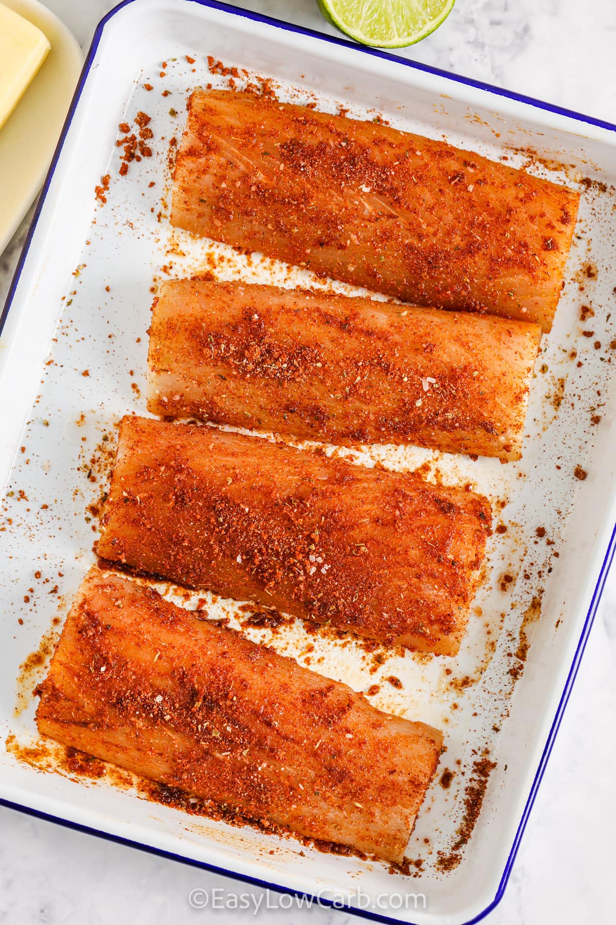 Seasoned Mahi Mahi Fillet in a pan