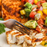 Blackened Mahi Mahi being eaten with a fork