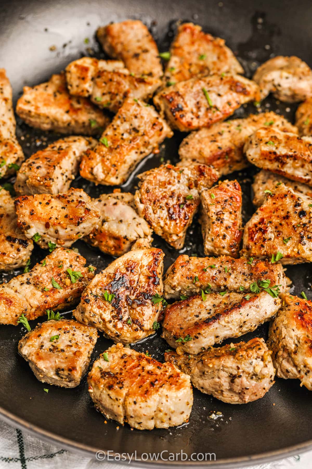 a frying pan full of Crispy Pork Bites