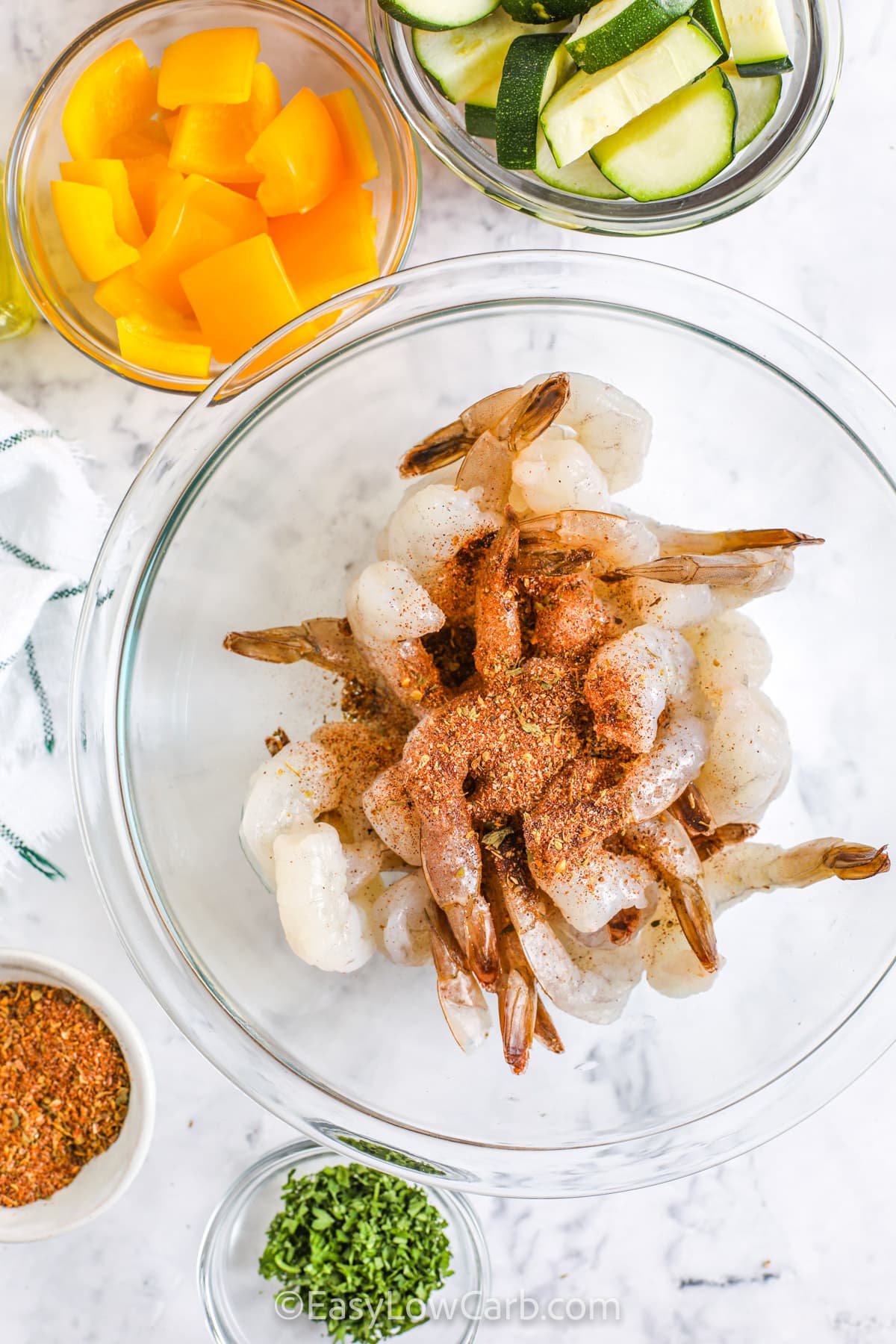 seasoned shrimp and veggies for Easy Shrimp Vegetable Skillet