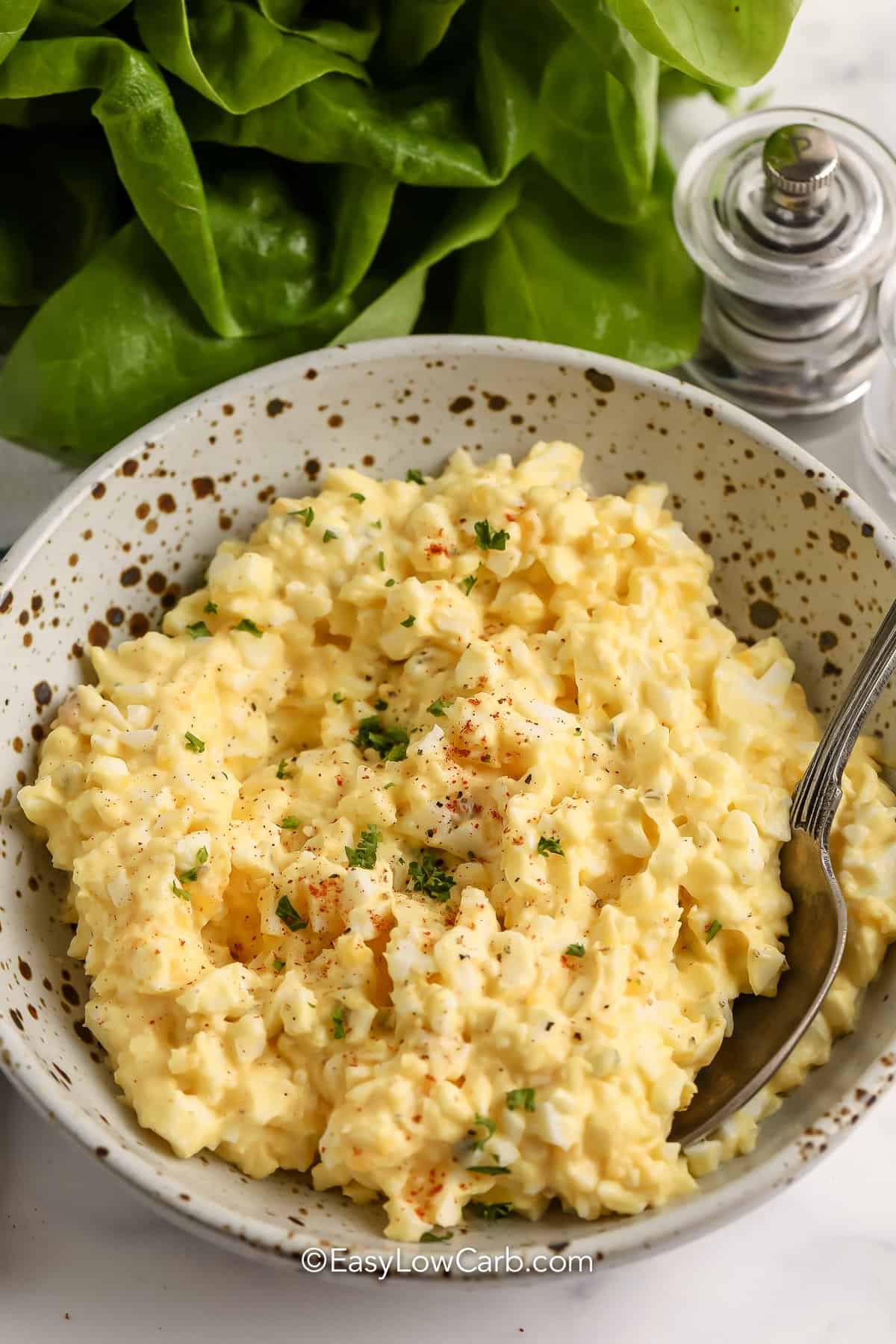 egg salad in a bowl with a spoon