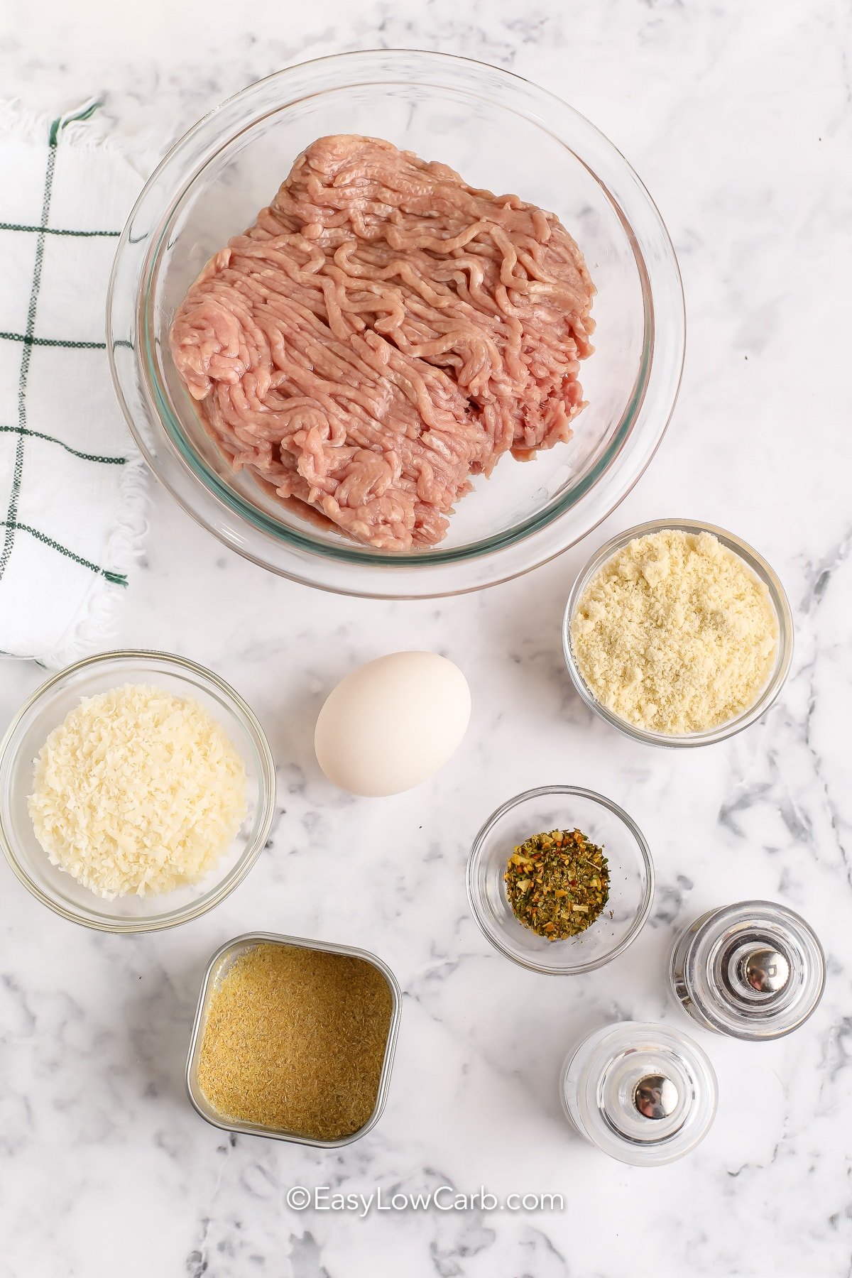 ingredients assembled to make turkey meatballs