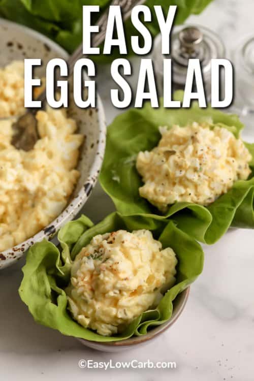 Easy Egg Salad in lettuce cups with writing