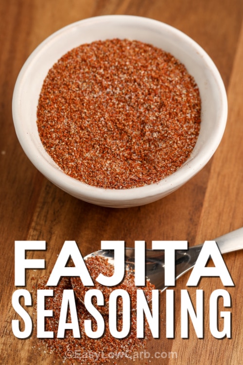 fajita seasoning and spoon with text