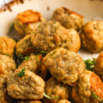 Chicken Meatballs on a plate with a title