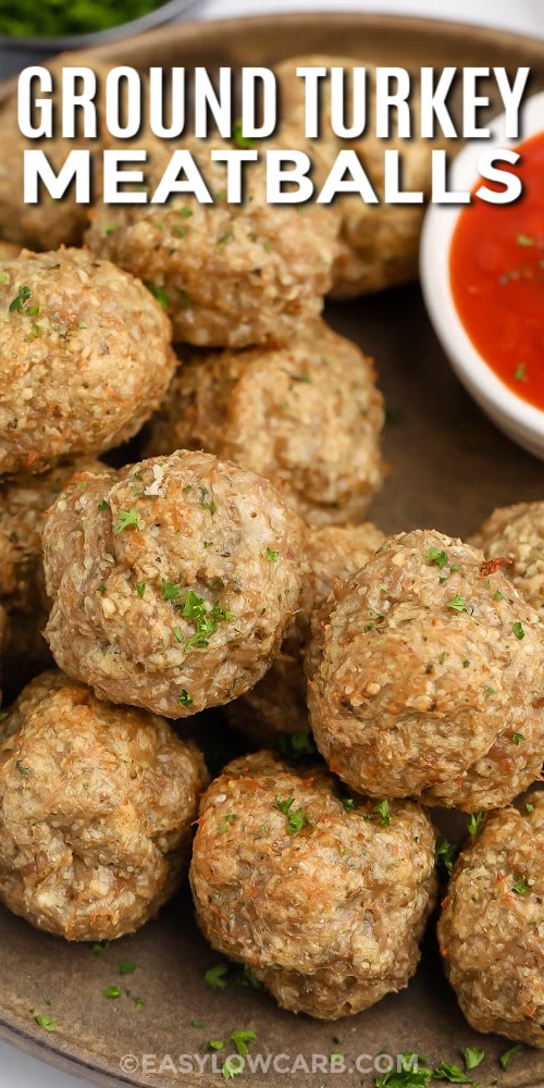 turkey meatballs on a plate with text