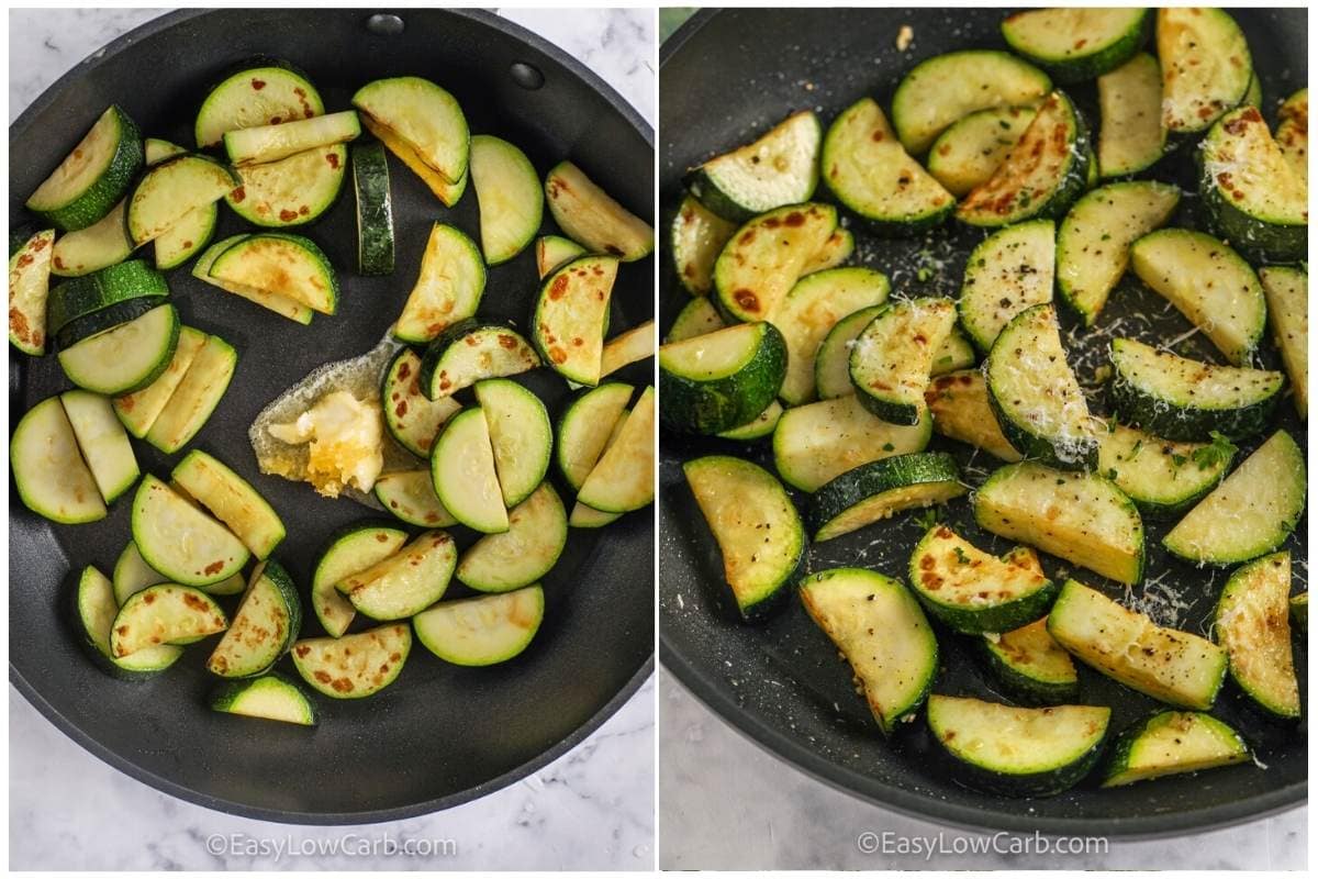 process of mixing ingredients together to make Sautéed Zucchini
