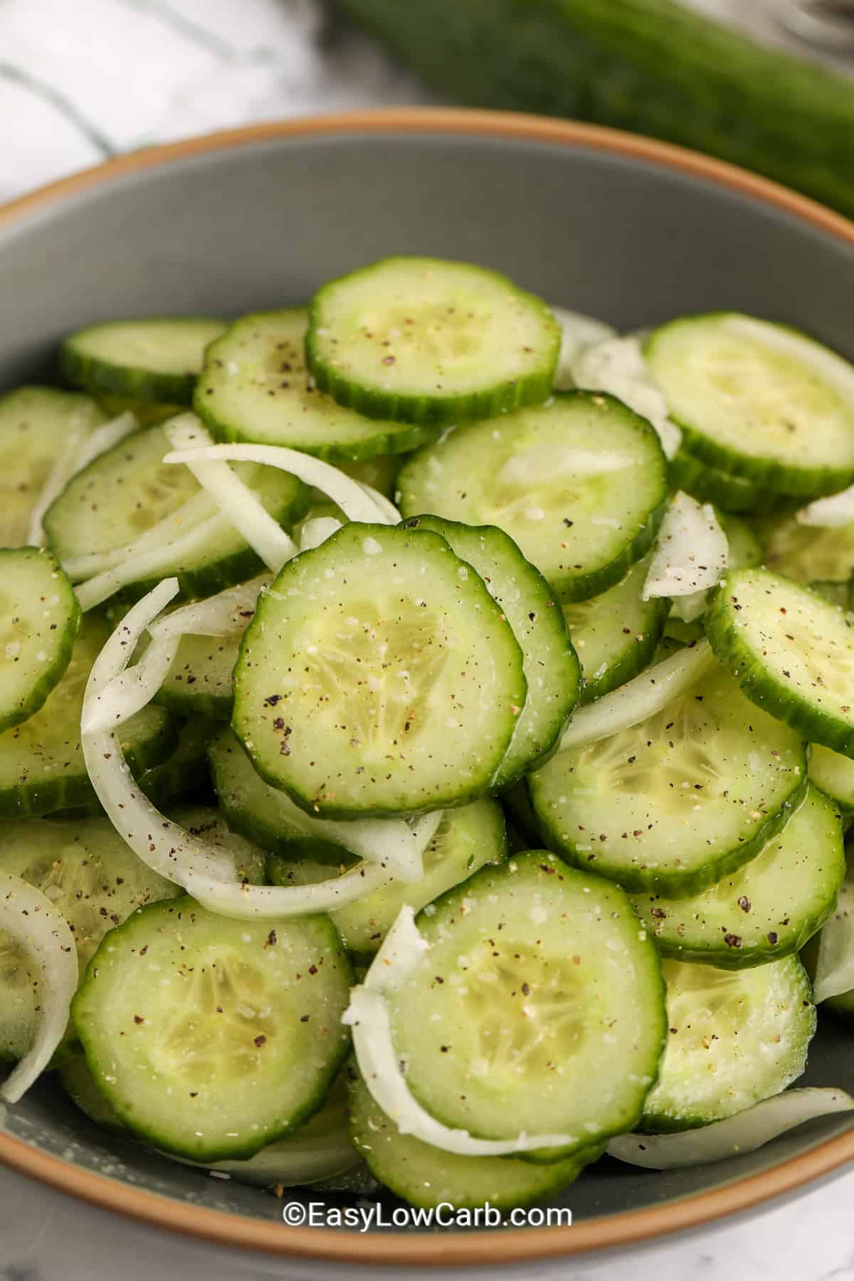 cucumber onion salad in a bowl