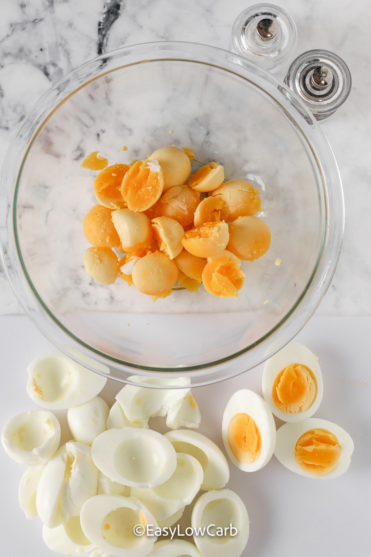 hard boiled egg yolks in a bowl