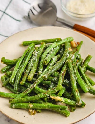 plated Roasted Green Beans with parmesan