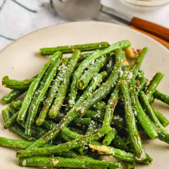 plated Roasted Green Beans with parmesan