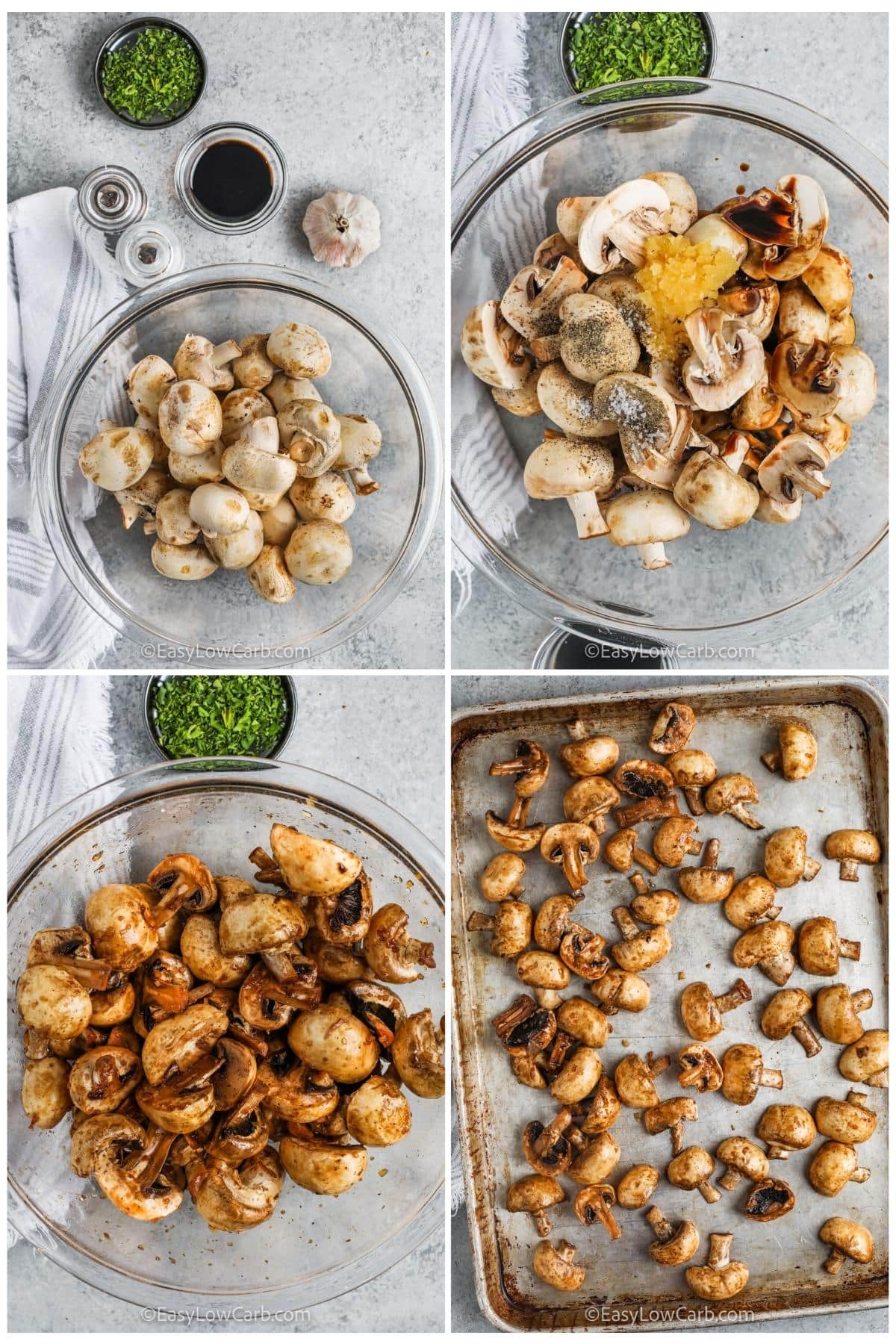 process of adding ingredients together to make Oven Roasted Mushrooms