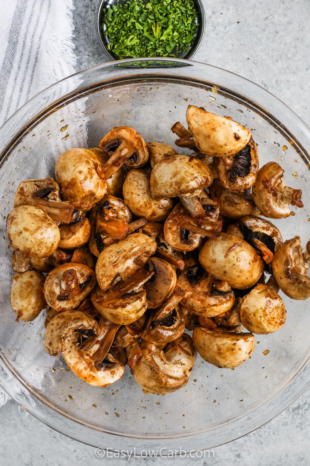 mixed ingredients to make Oven Roasted Mushrooms