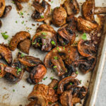 Oven Roasted Mushrooms cooked on a sheet pan