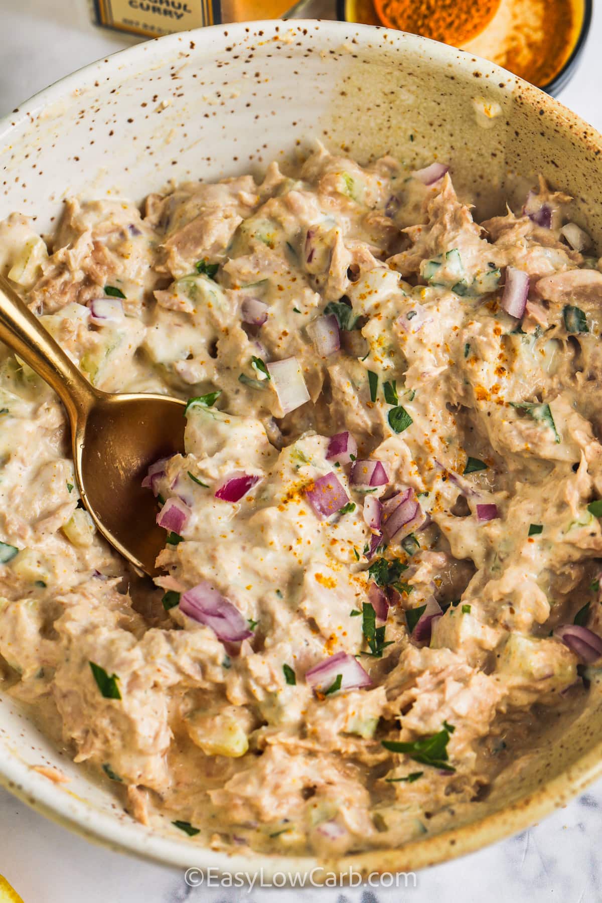 close up of plated Easy Curry Tuna Salad