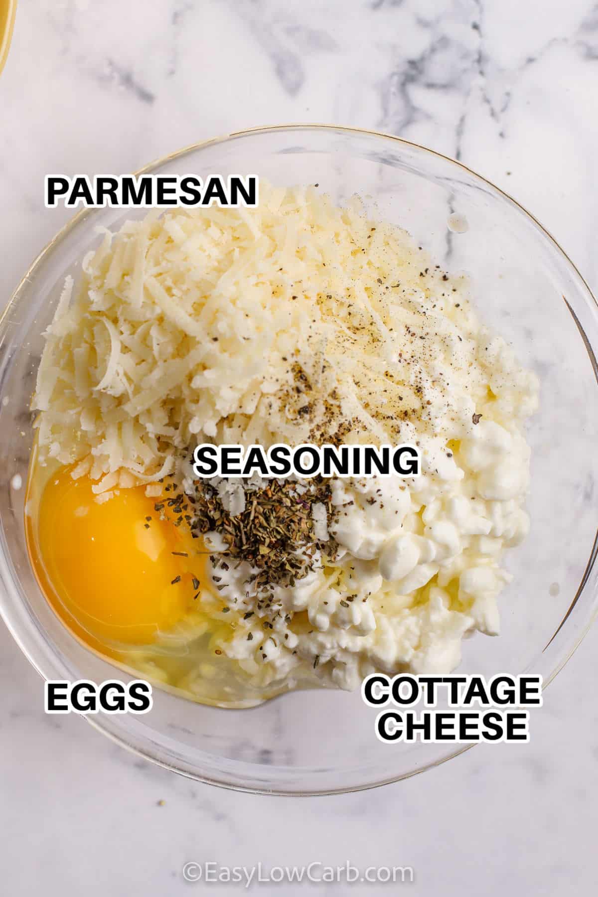 cottage cheese , parmesan , egg and seasonings to make cheese mixture for Low Carb Creamy Tomato Casserole