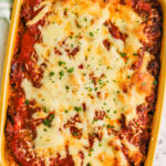 cooked Low Carb Beef and Tomato Casserole in the pan