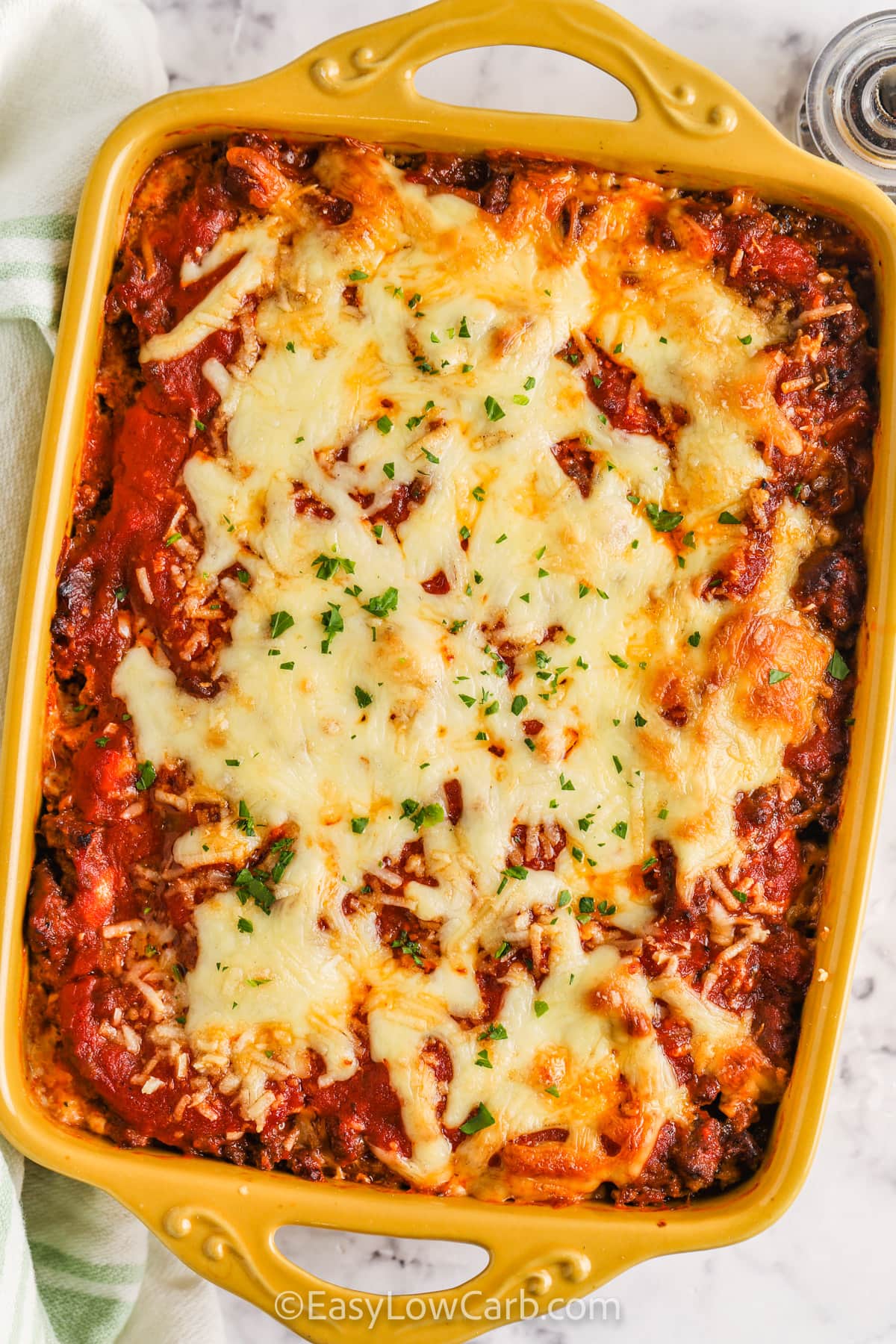 cooked Low Carb Beef And Tomato Casserole in the pan