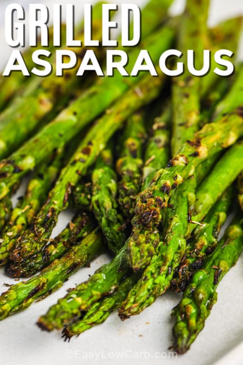 plated Grilled Asparagus with writing