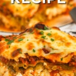 close up of cooked Cabbage Lasagna with writing