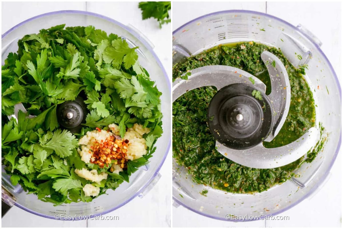 process to blend ingredients for easy chimichurri sauce