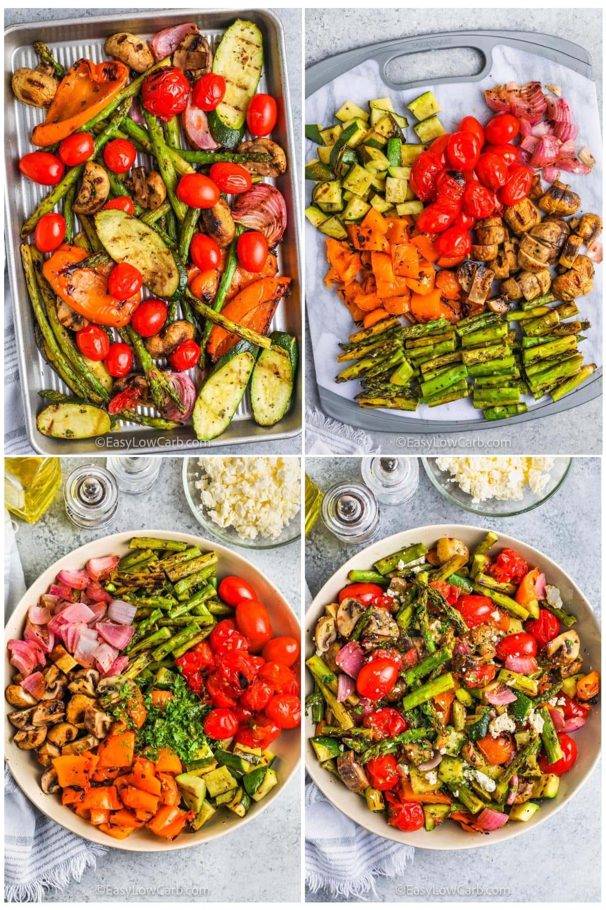 process of adding ingredients together to make Grilled Vegetable Salad