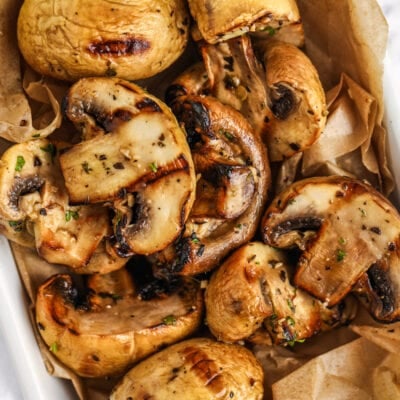 Grilled mushrooms in a serving dish