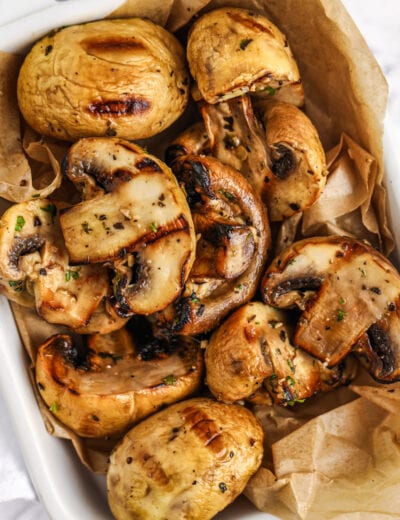 Grilled mushrooms in a serving dish