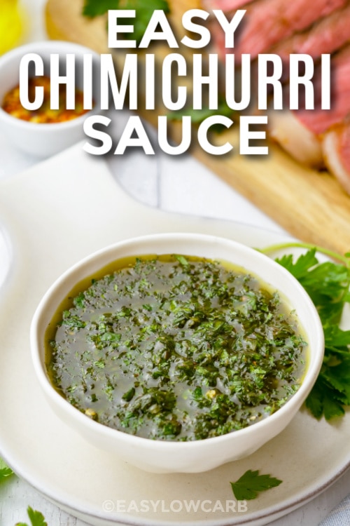 chimichurri sauce in a bowl with text