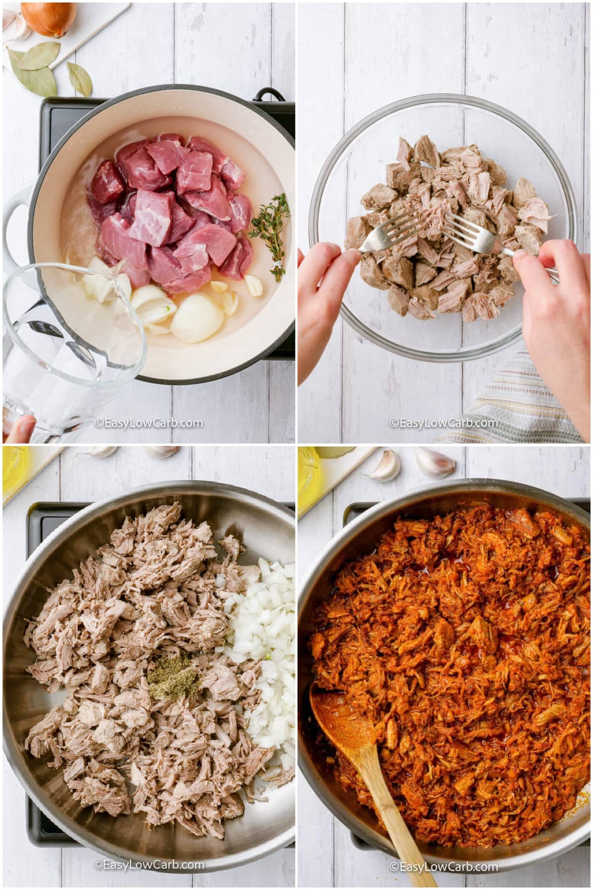 process to cook and shred the pork, then make the shredded pork tacos filling