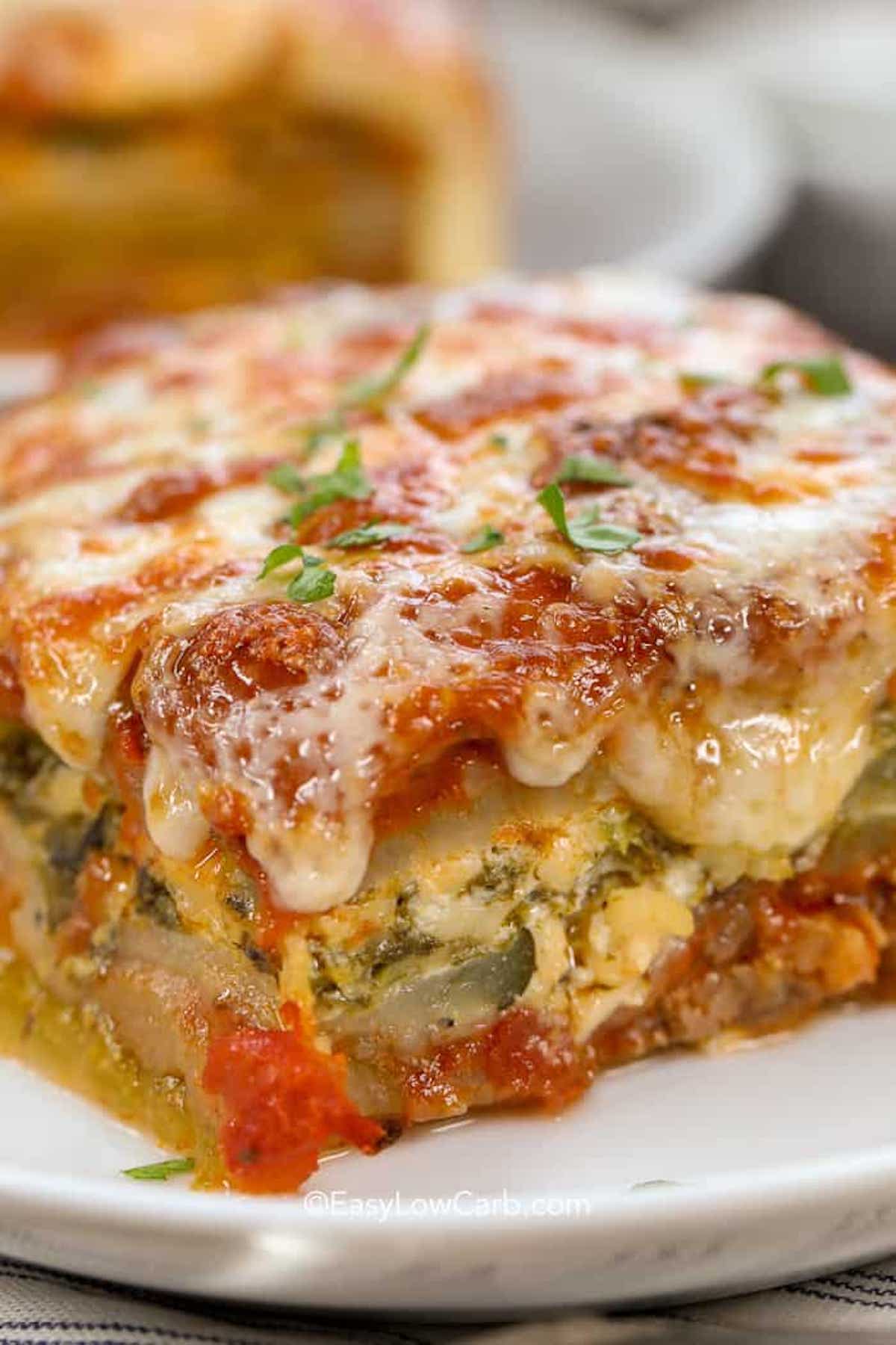slice of low carb zucchini lasagna