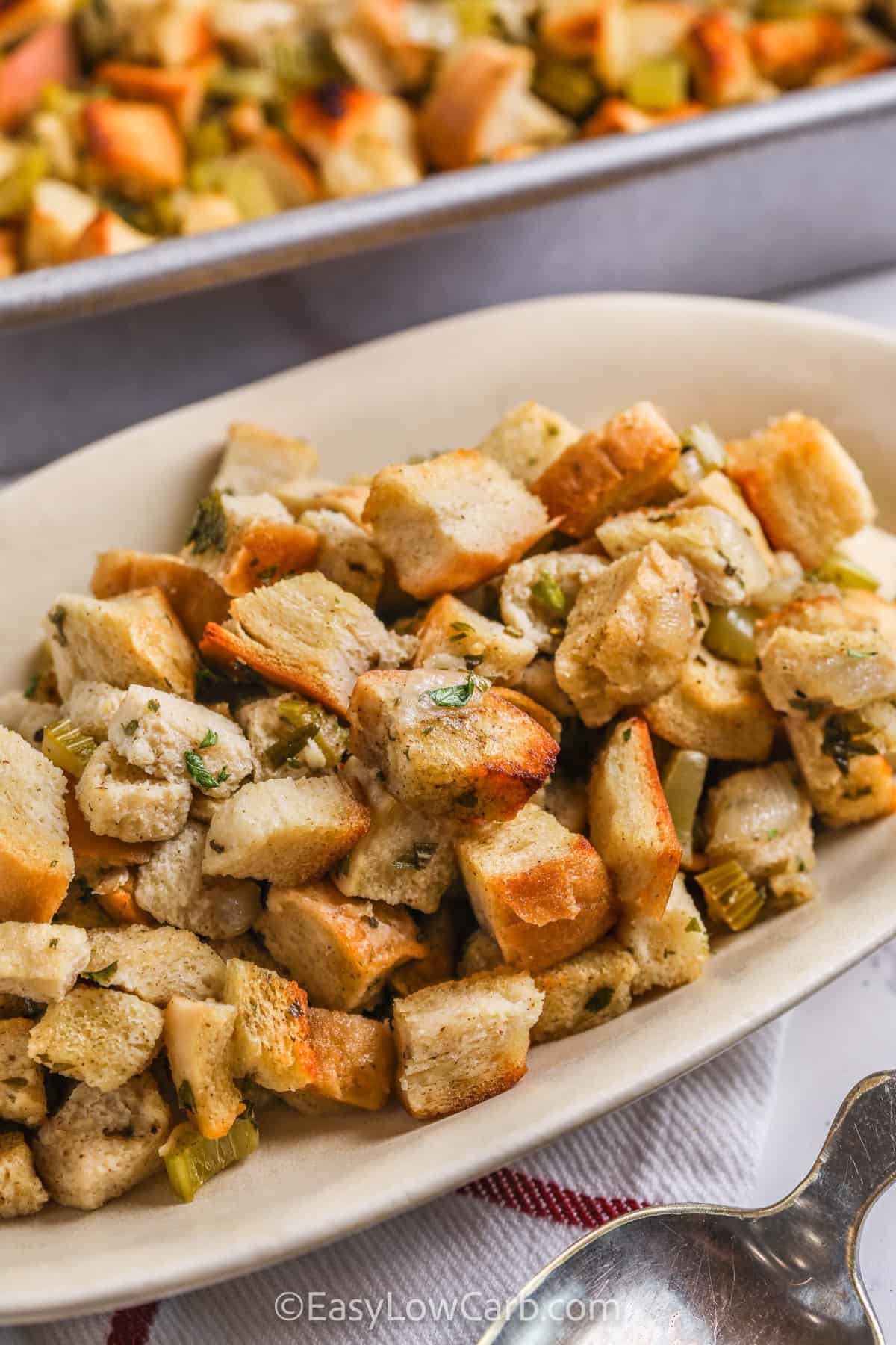 close up of Keto Stuffing in a dish