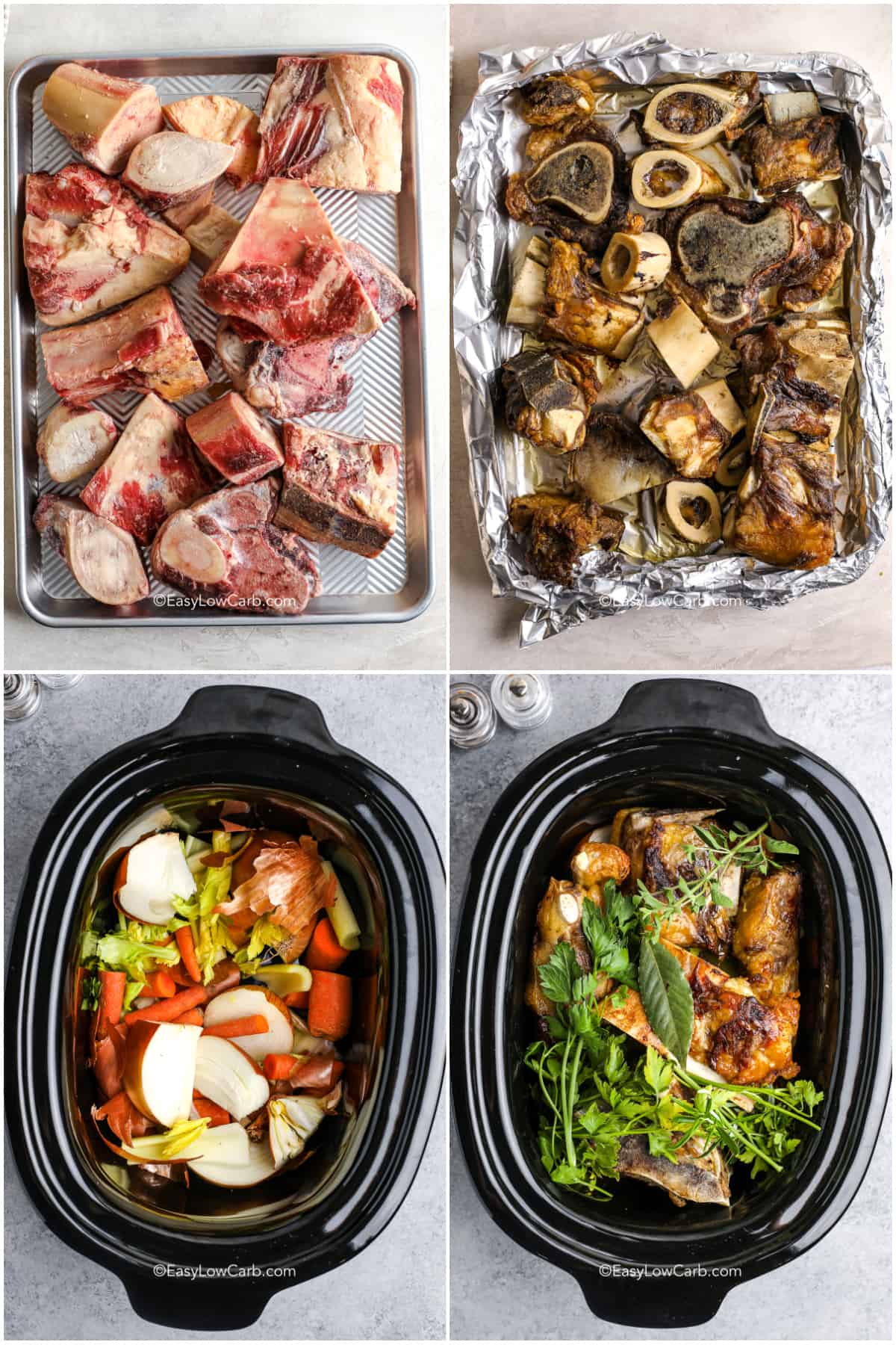 steps for making bone broth in a collage of four images