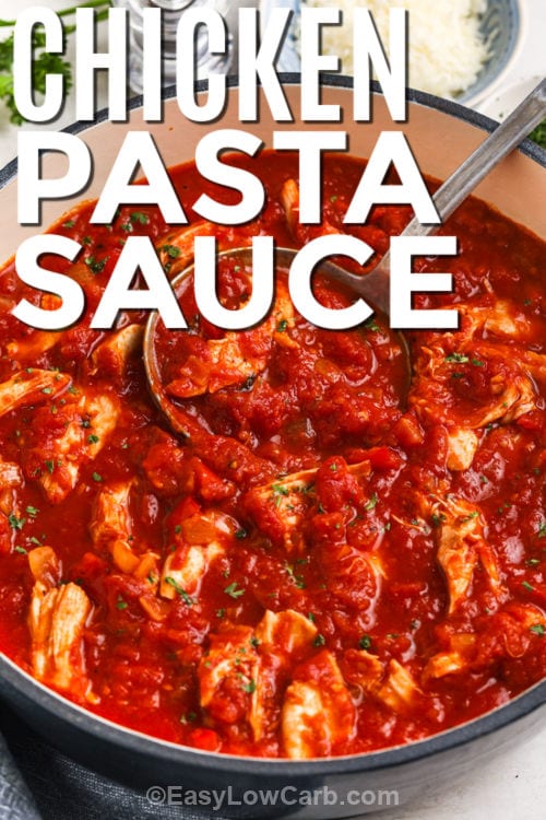 close up of Chicken Pasta Sauce with writing