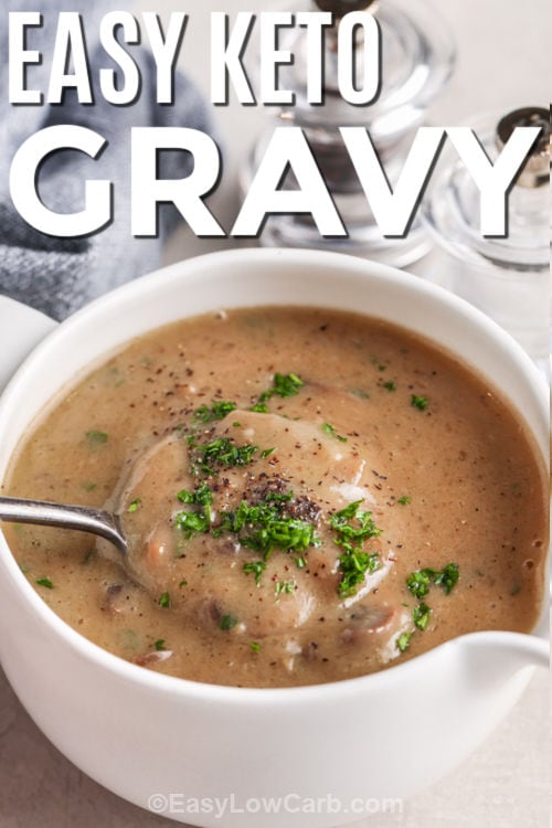 plated Keto Gravy Recipe with a title
