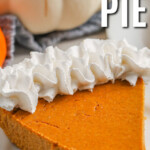 close up of Keto Pumpkin Pie Recipe with writing