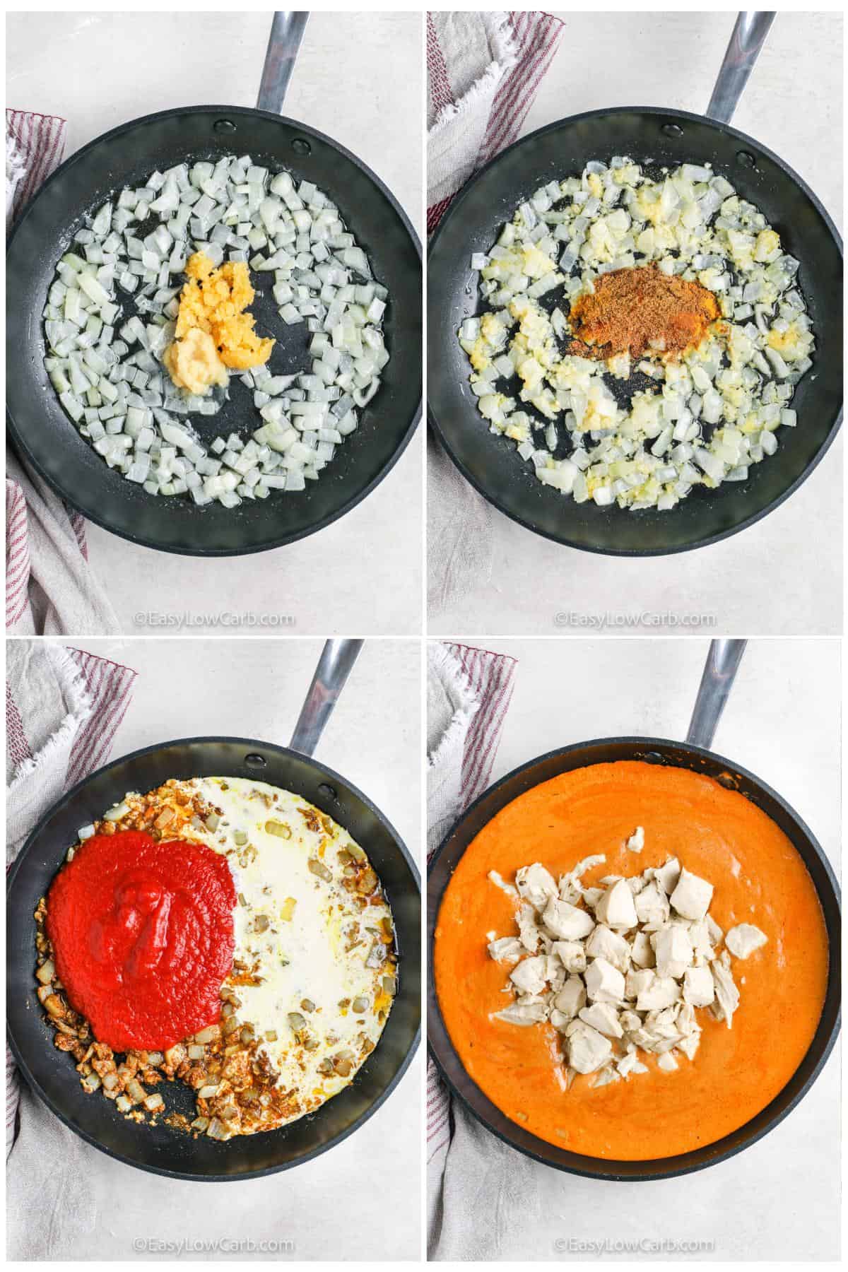 process of adding ingredients together to make Keto Butter Chicken