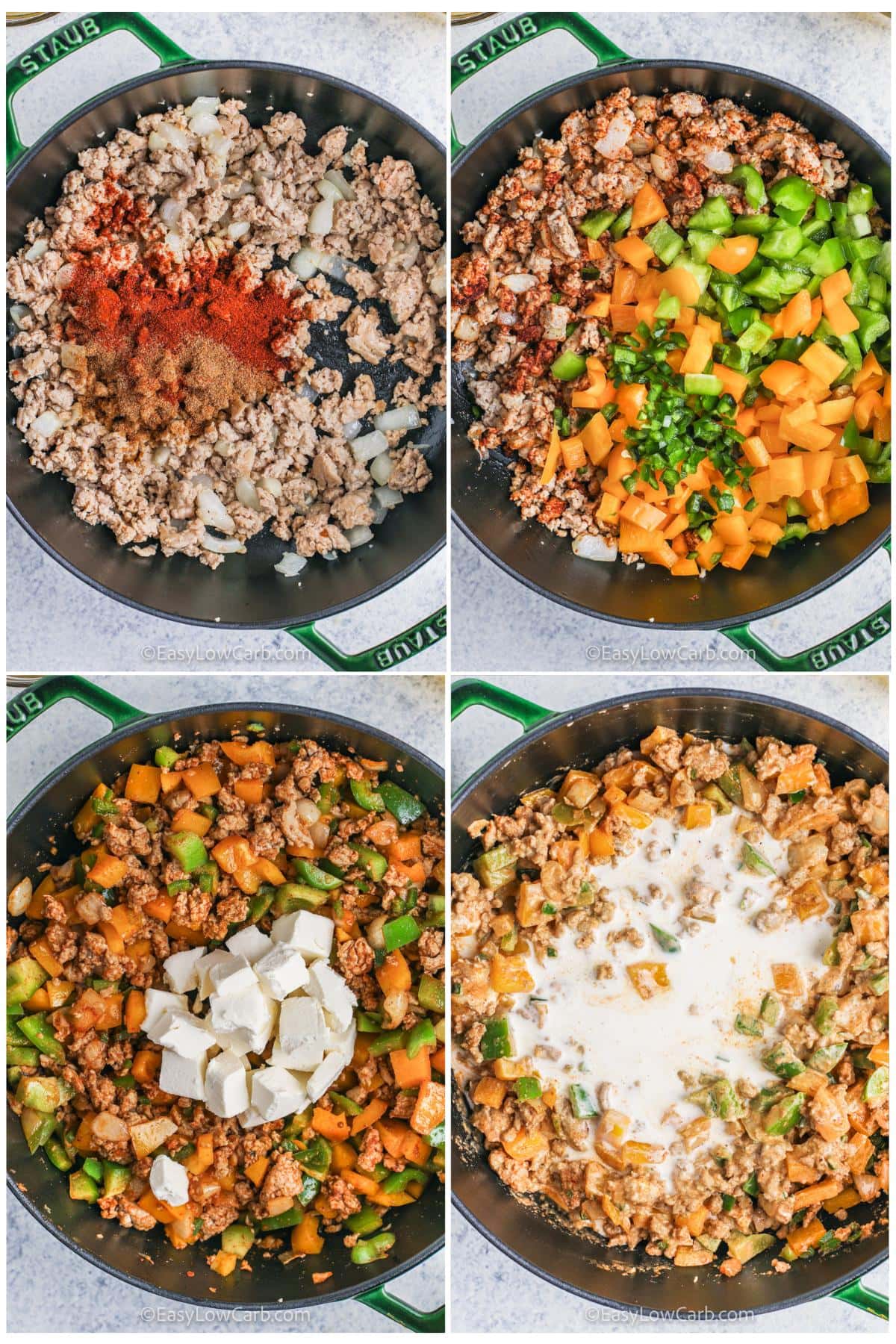 process of adding ingredients together to make Keto White Chicken Chili
